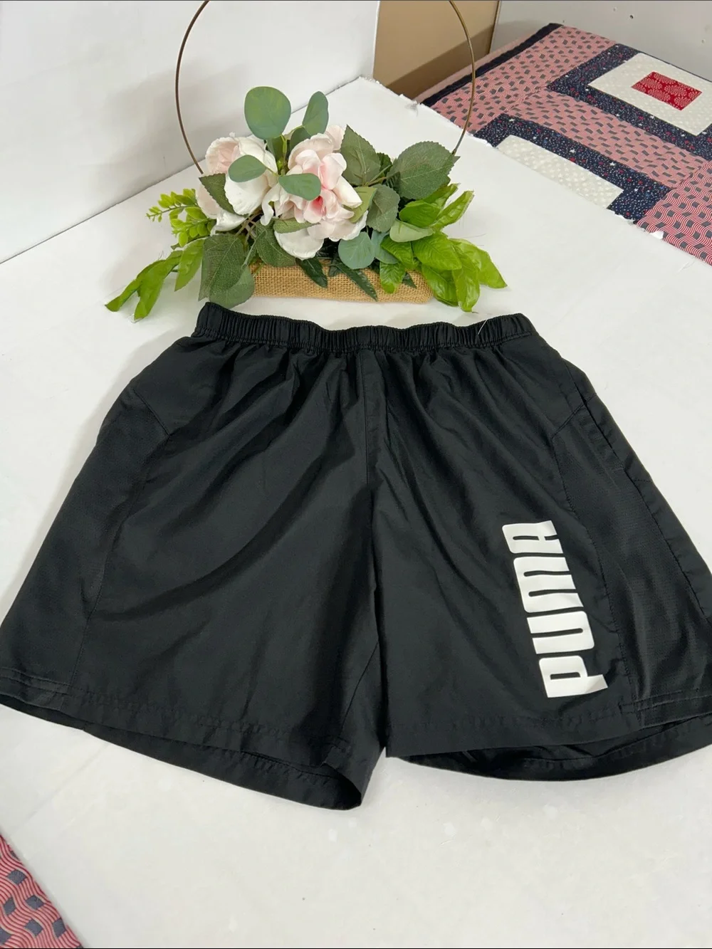 Puma Black Men's Athletic Shorts with White Logo